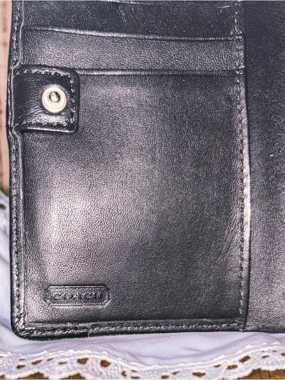Coach Billfold Pleated Leather Wallet Clutch Medium Black Vintage Y2K F44622 - Picture 7 of 9